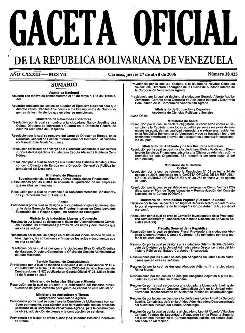 Gaceta Oficial De Venezuela La Venciclopedia